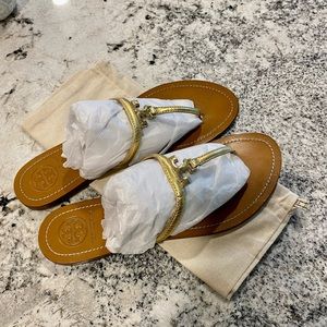 Tory Burch Gold T Sandal Size 10.5 EUC